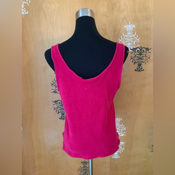 Vintage 80s Raspberry Pink Sleeveless Terrycloth Crop Tank Top Keyhole Detail - Picture 4 of 16